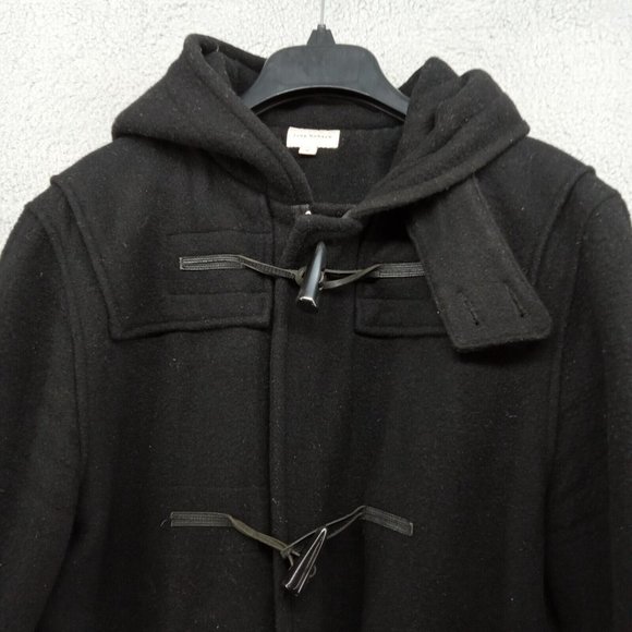 Club Monaco Coat Womens Medium Black Heavyweight Hooded Wool Zip Up Winter - Picture 2 of 9